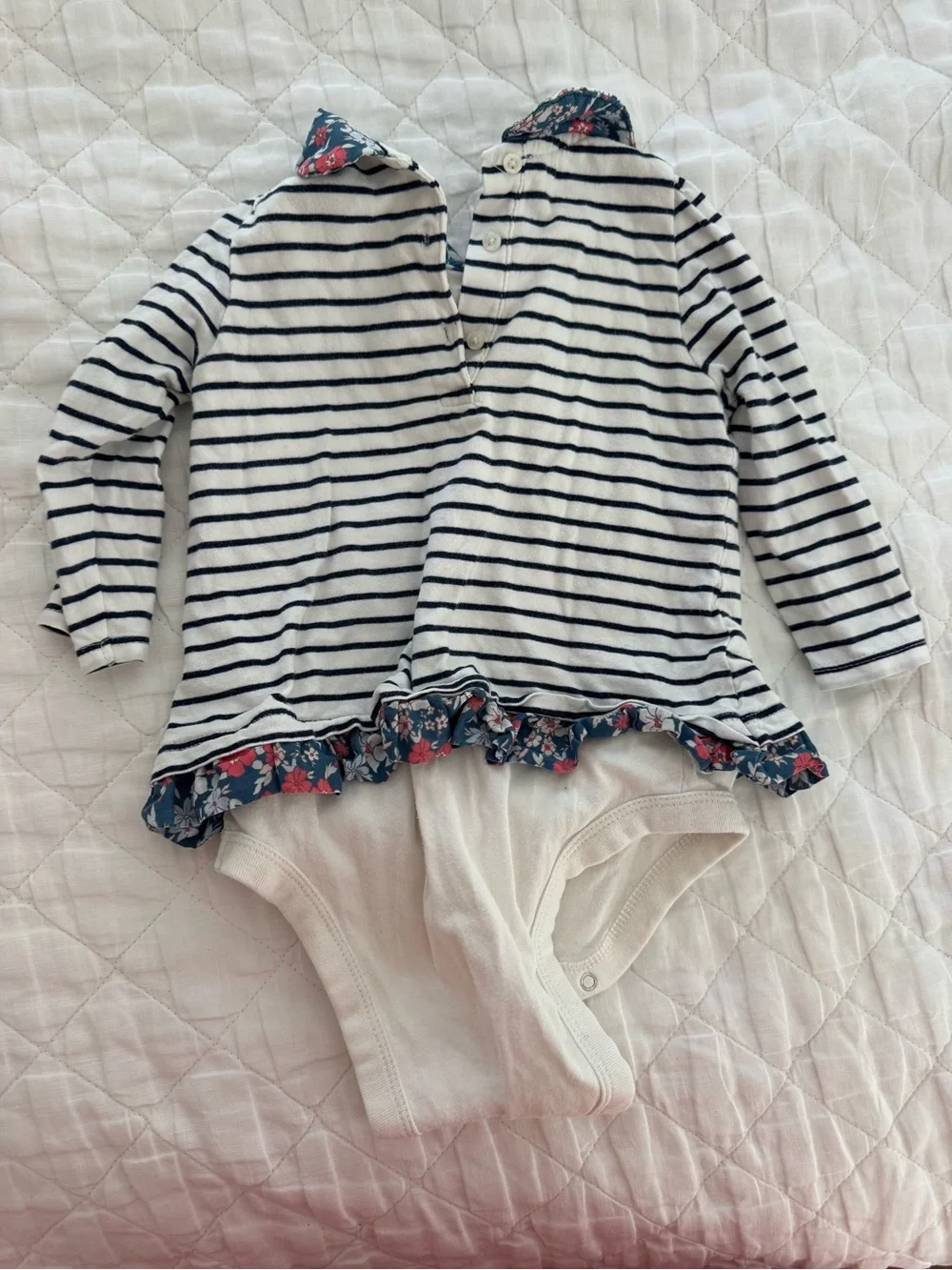 GAP Baby Navy Blue Striped Romper with Floral Collar